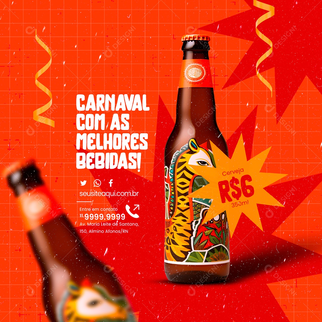 Carnaval Distribuidora de Bebidas com as Melhores Bebidas Cerveja Social Media PSD Editável