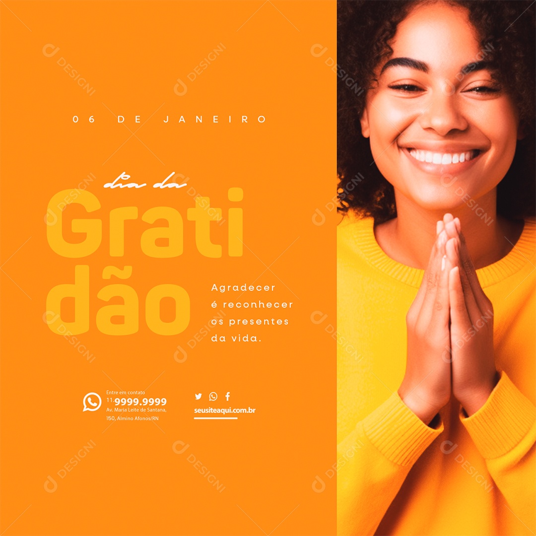 Dia da Gratidão 06 de Janeiro Social Media PSD Editável