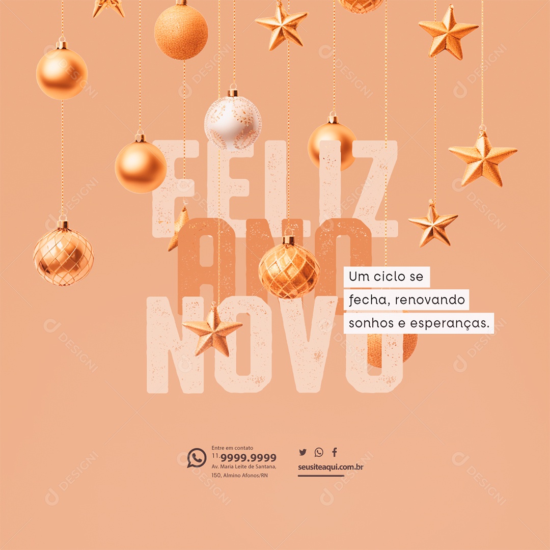 Feliz Ano Novo Com a virada renovam se os votos de paz e prosperidade Social Media PSD Editável