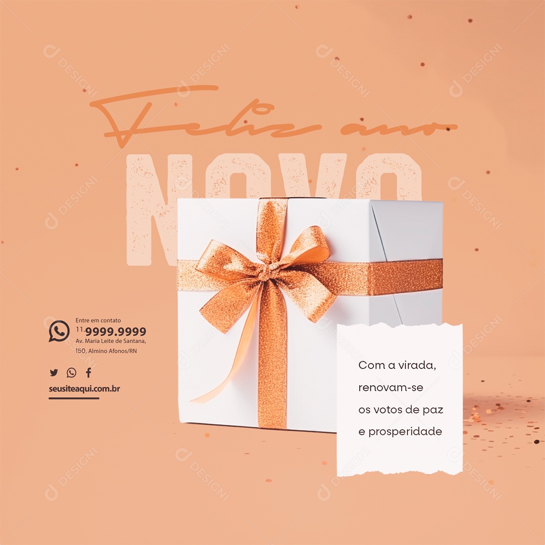 Feliz Ano Novo Com a virada renovam se os votos de paz e prosperidade Social Media PSD Editável