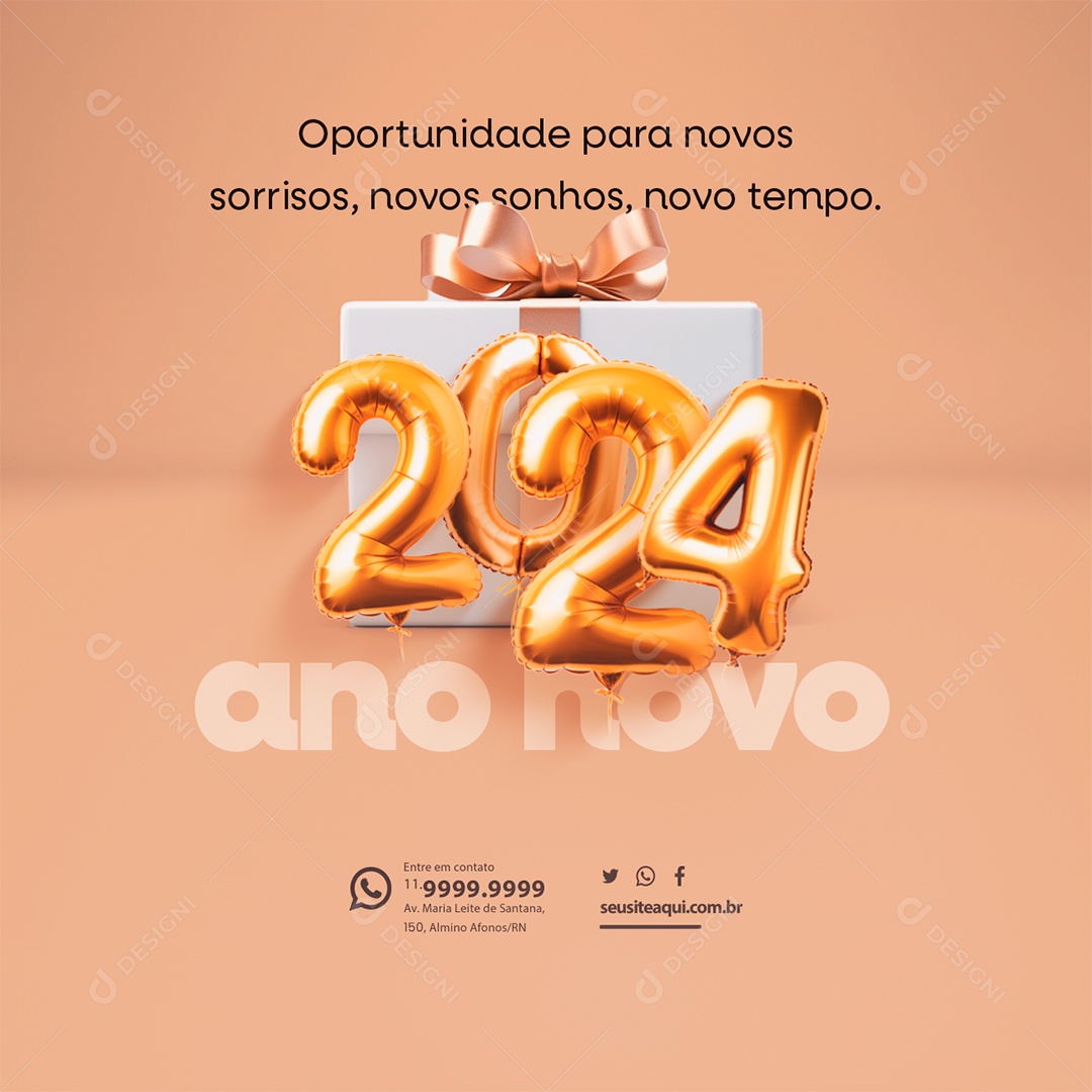 Ano Novo 2024 Oportunidades para novos sorrisos novos sonhos novo tempo Social Media PSD Editável