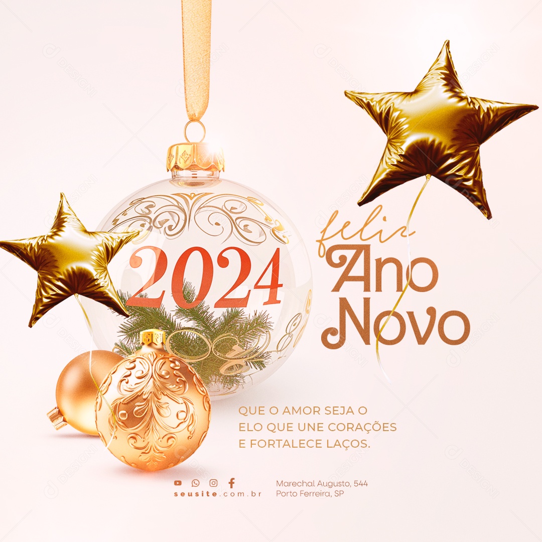 Feliz Ano Novo 2024 Que o Amor Seja o Elo que Une Corações Social Media PSD Editável