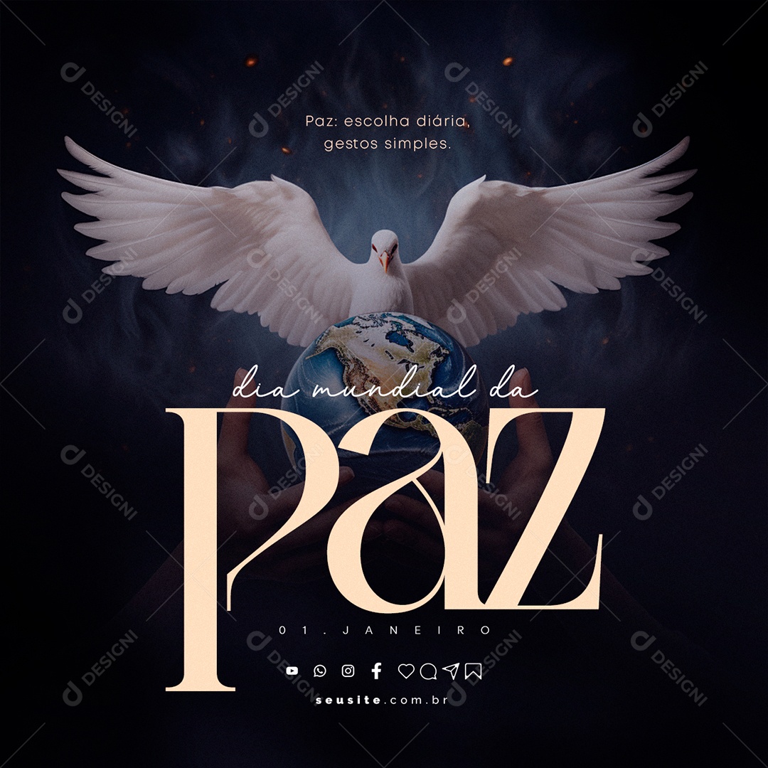 Dia Mundial da Paz 01 de Janeiro Social Media PSD Editável