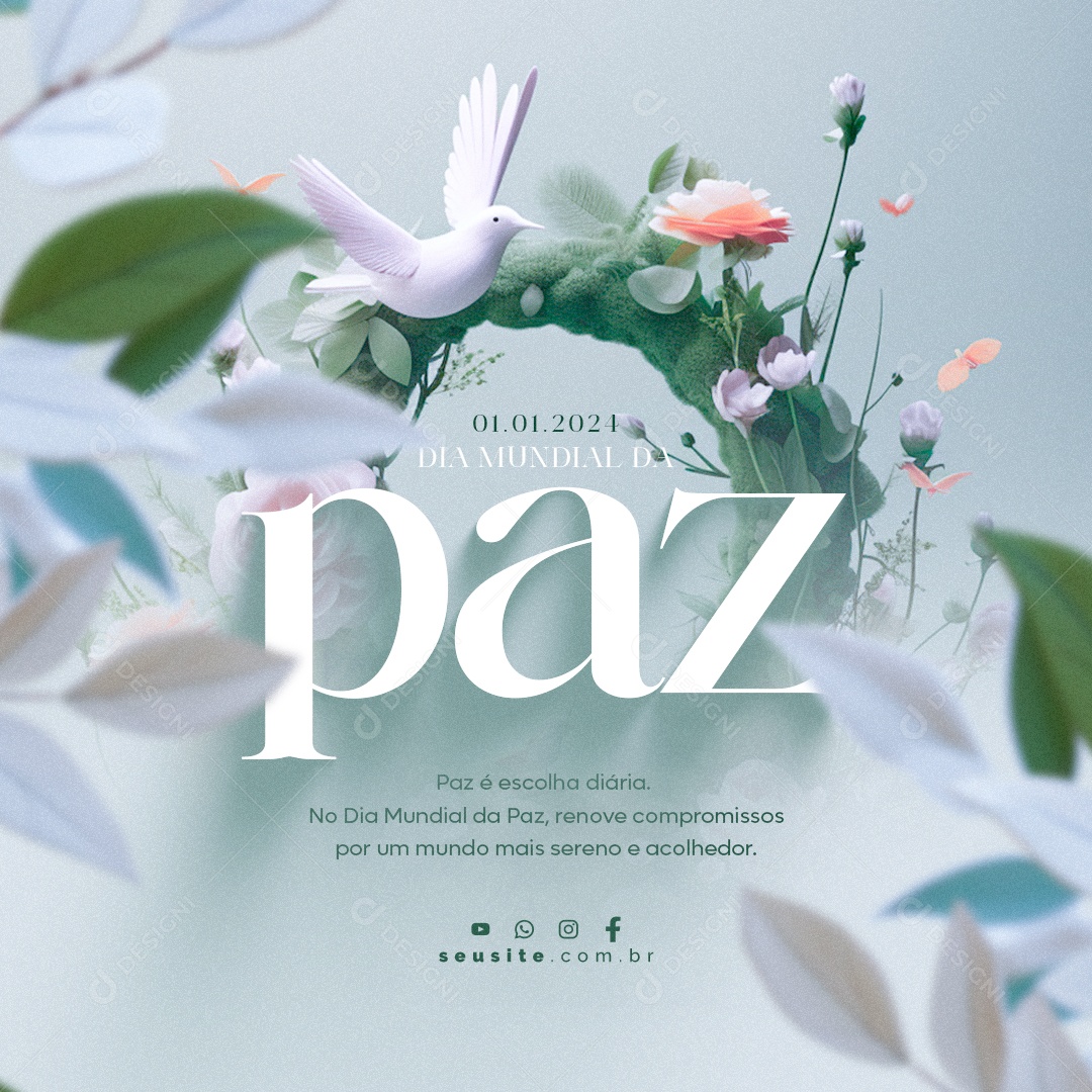 Dia Mundial da Paz 01 de Janeiro Social Media PSD Editável