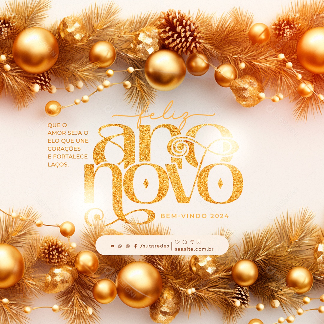 Feliz Ano Novo Bem Vindo 2024 Social Media PSD Editável