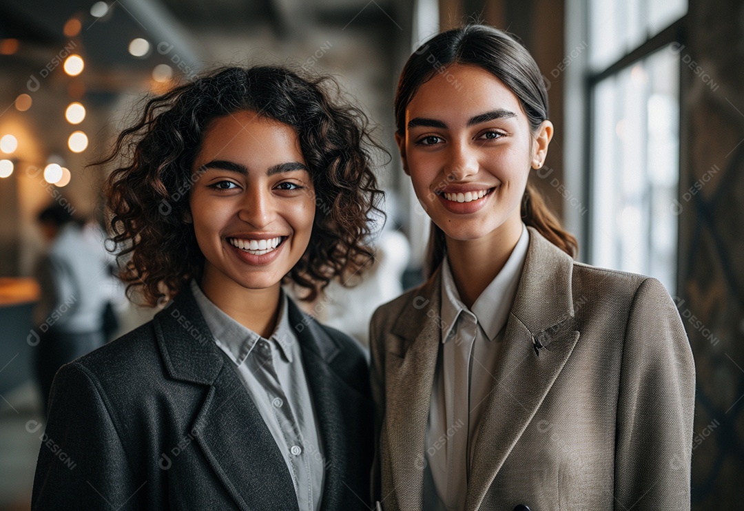 Mulheres empresárias sorridentes em trajes profissionais