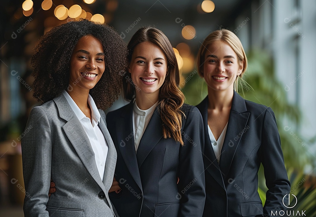 Mulheres empresárias sorridentes em trajes profissionais