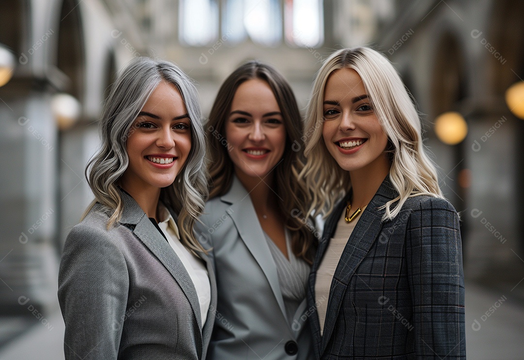 Mulheres empresárias sorridentes em trajes profissionais