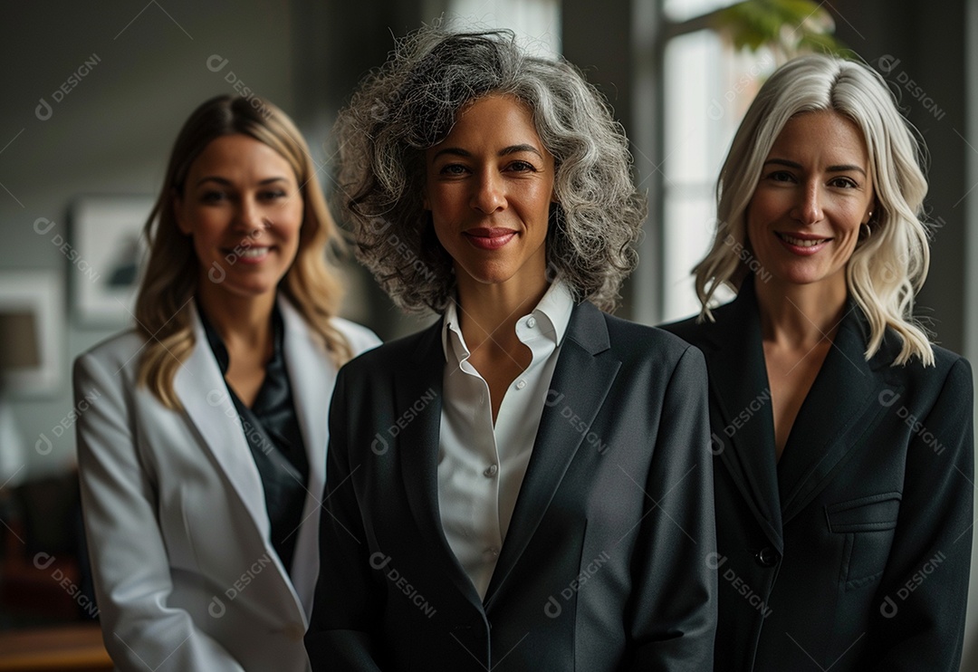 Mulheres empresárias sorridentes em trajes profissionais