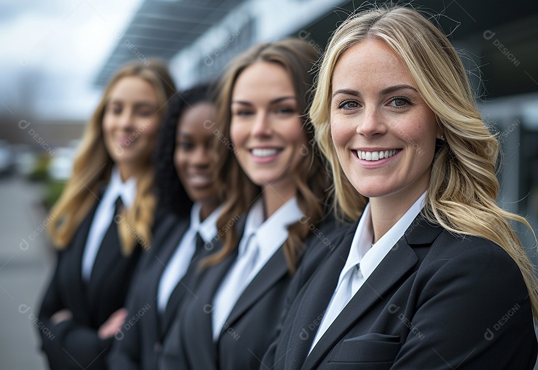Mulheres empresárias sorridentes em trajes profissionais