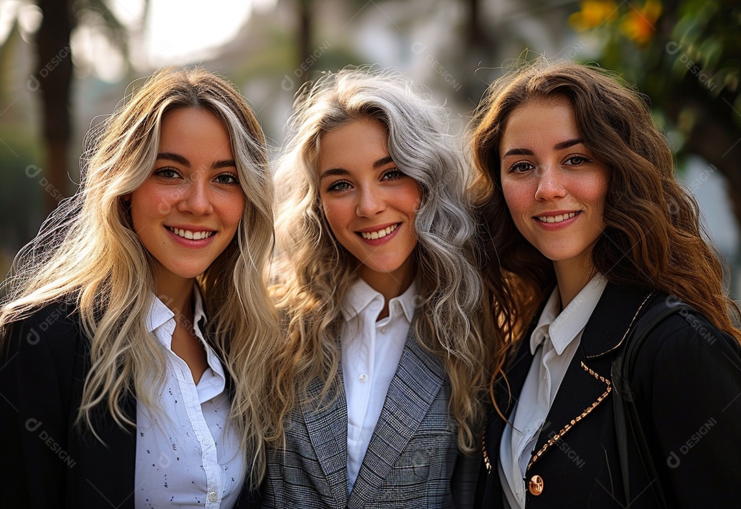 Mulheres empresárias sorridentes em trajes profissionais