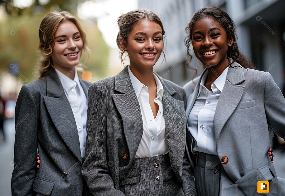 Mulheres empresárias sorridentes em trajes profissionais