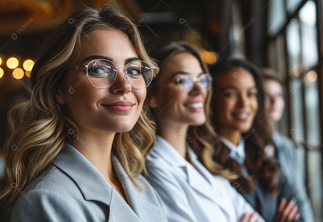 Mulheres empresárias sorridentes em trajes profissionais