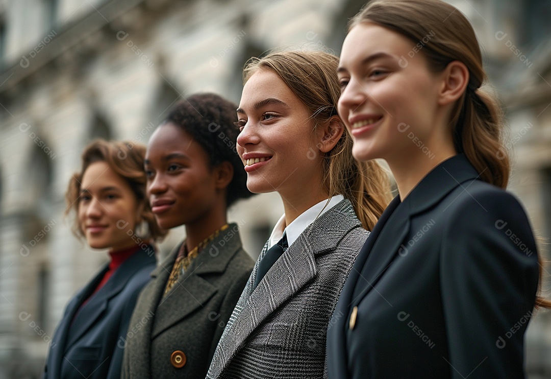Mulheres empresárias sorridentes em trajes profissionais