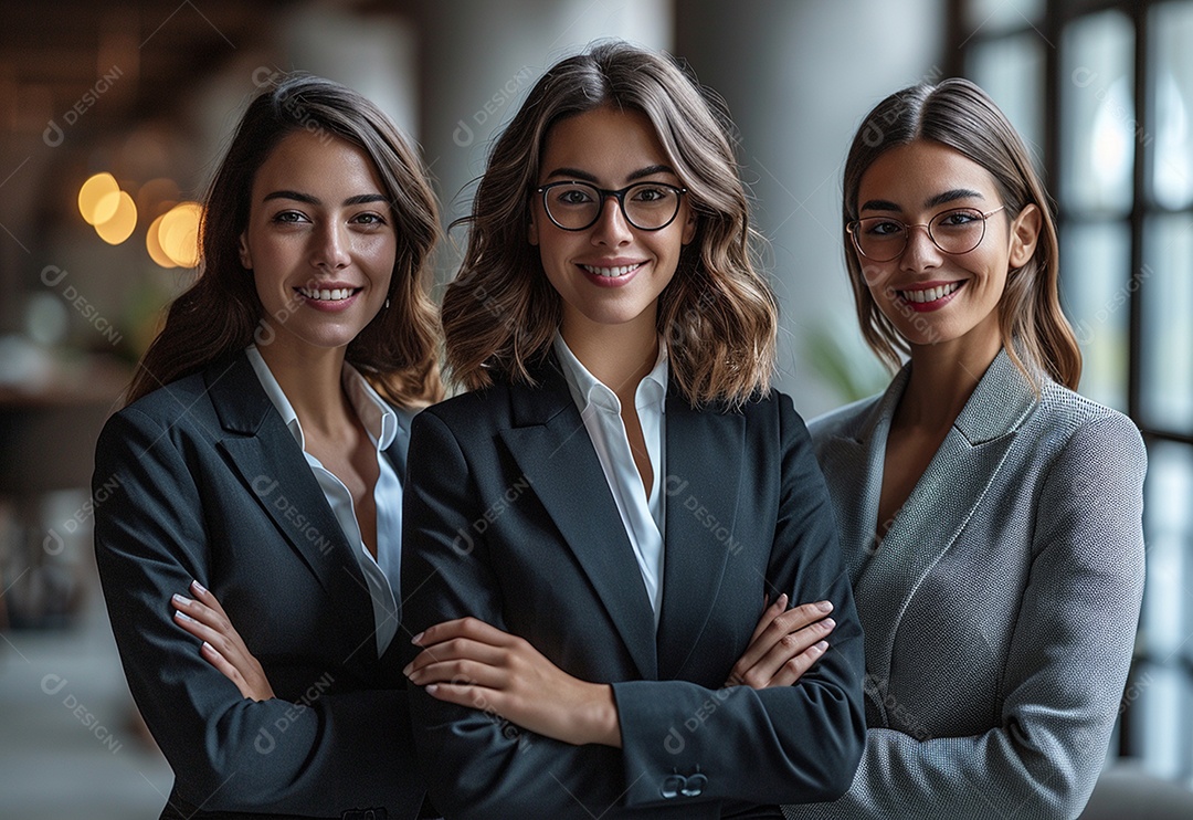 Mulheres empresárias sorridentes em trajes profissionais