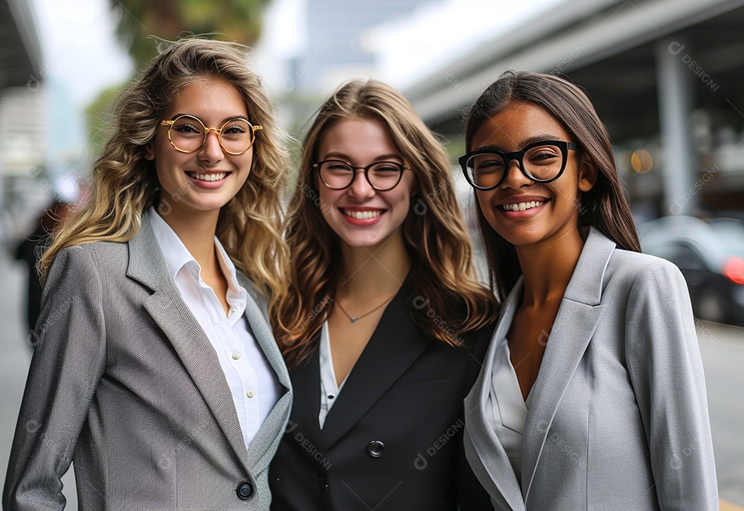 Mulheres empresárias sorridentes em trajes profissionais