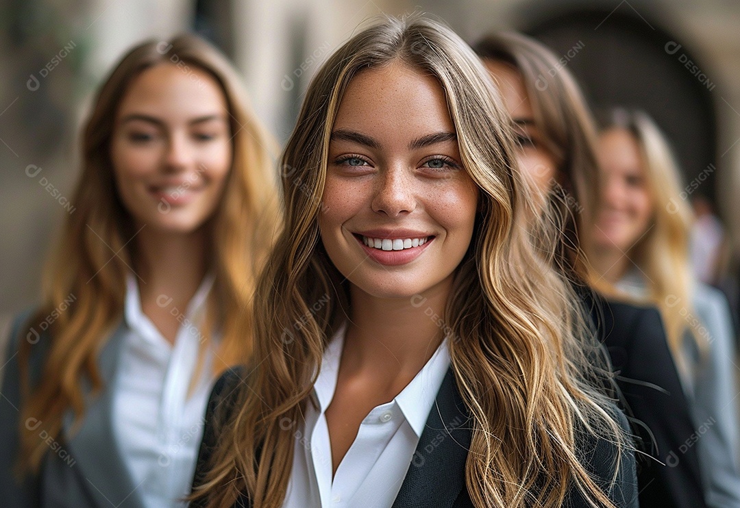 Mulheres empresárias sorridentes em trajes profissionais