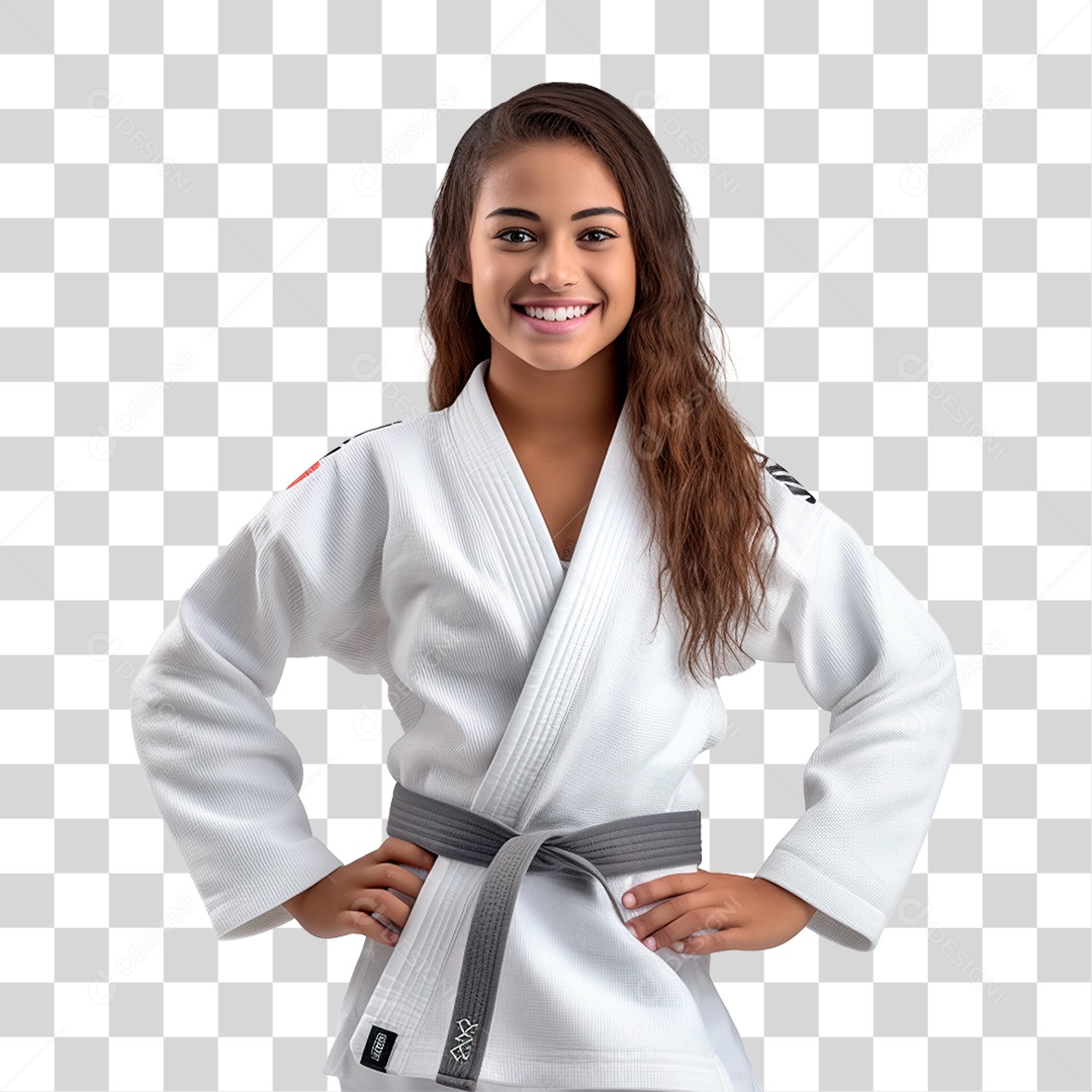 Menina com Roupa de Luta Judô PNG Transparente