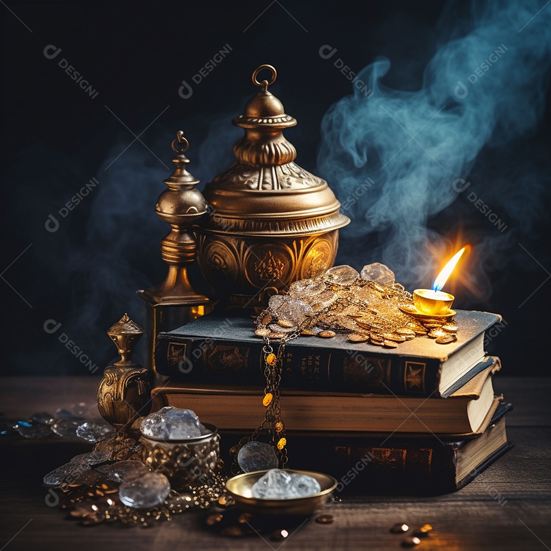 Pilha de criptomoedas em um baú sobre fundo escuro