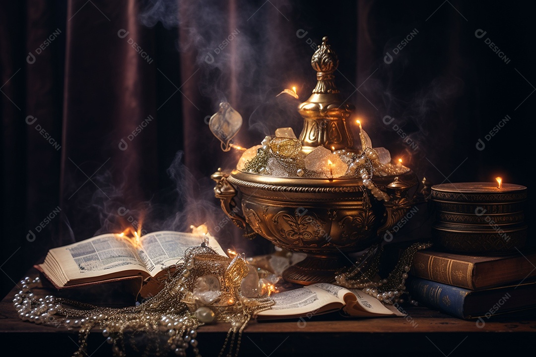 Pilha de criptomoedas em um baú sobre fundo escuro