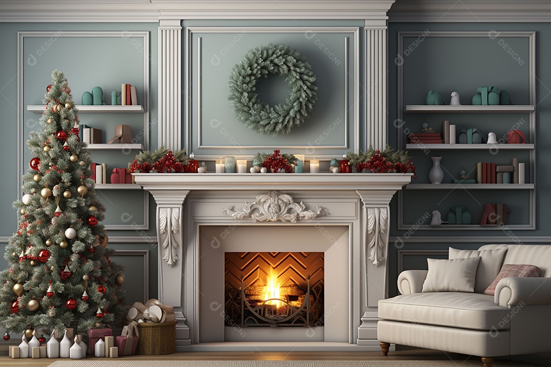 Sala de estar estilo 3D da pixar com estilo moderno e iluminação