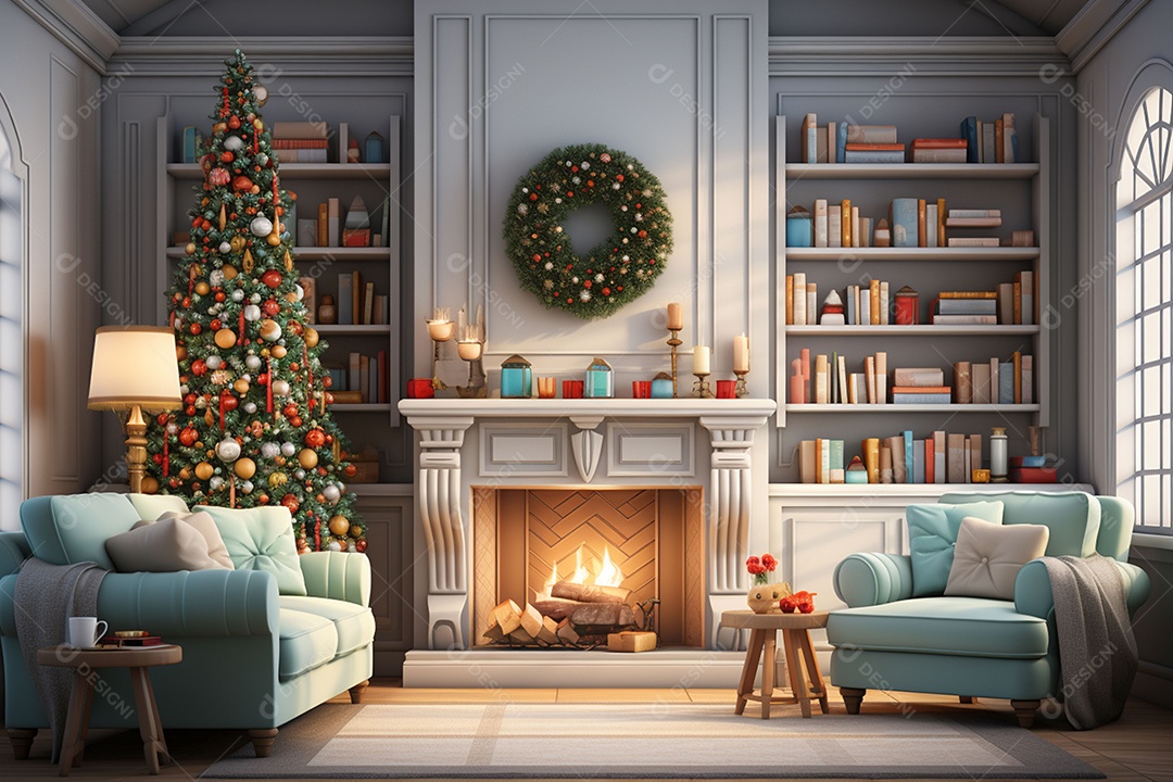 Sala de estar estilo 3D da pixar com estilo moderno e iluminação