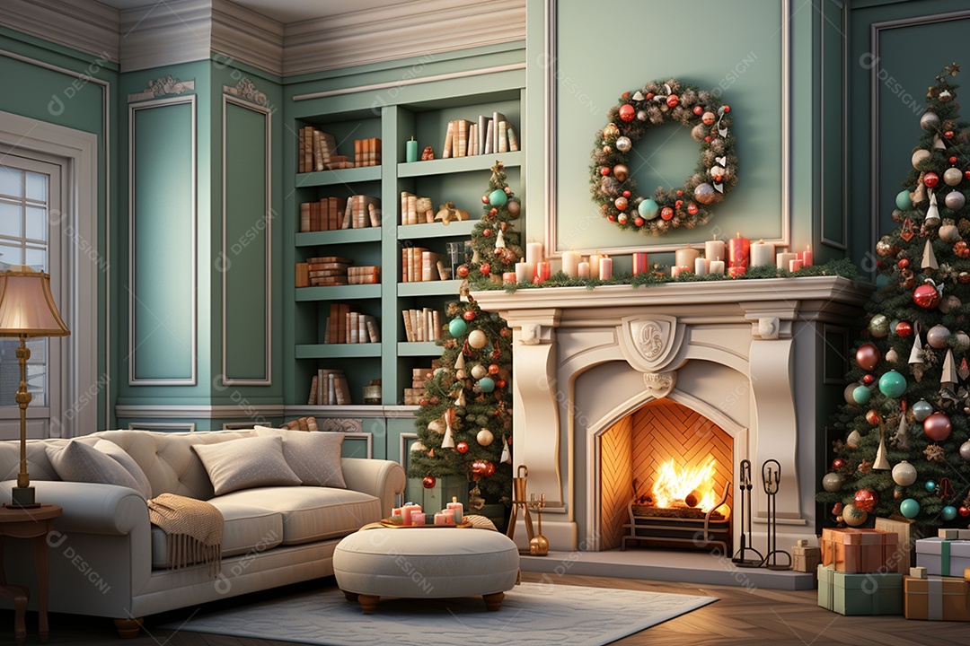 Sala de estar estilo 3D da pixar com estilo moderno e iluminação