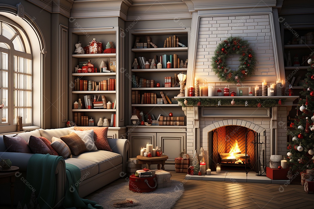 Sala de estar estilo 3D da pixar com estilo moderno e iluminação