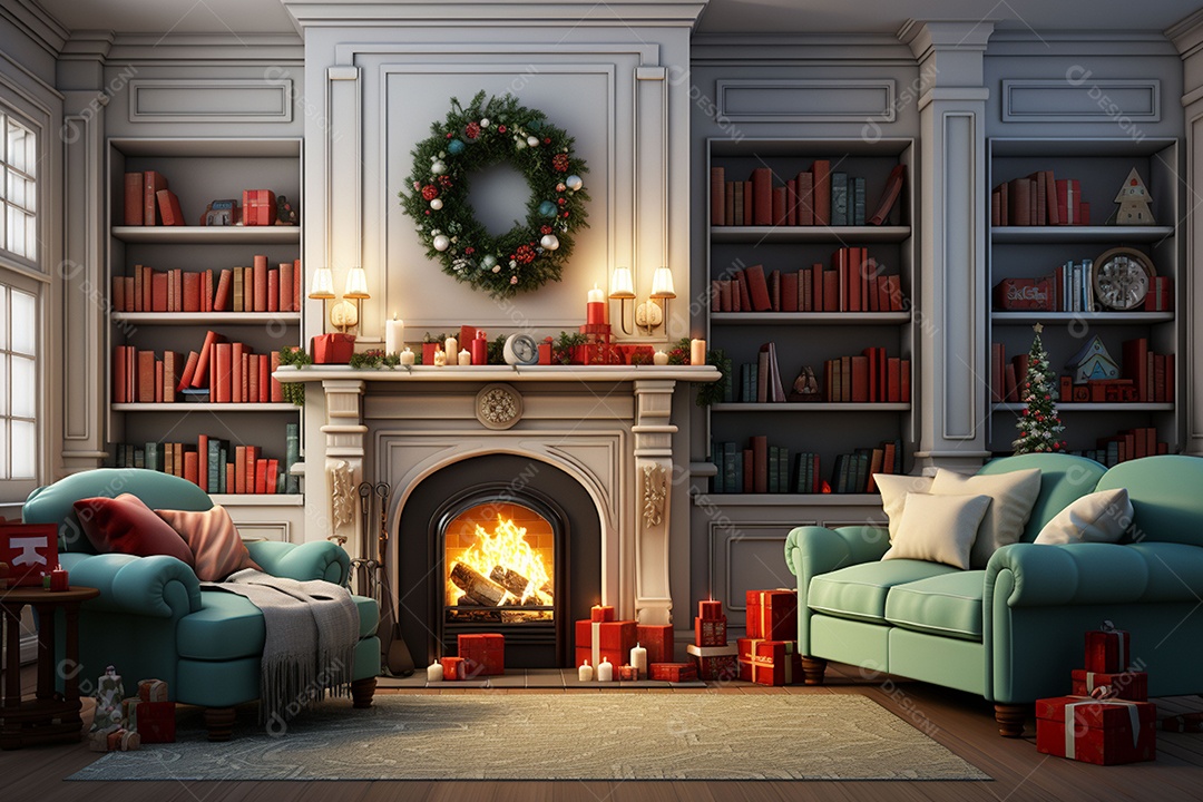 Sala de estar estilo 3D da pixar com estilo moderno e iluminação