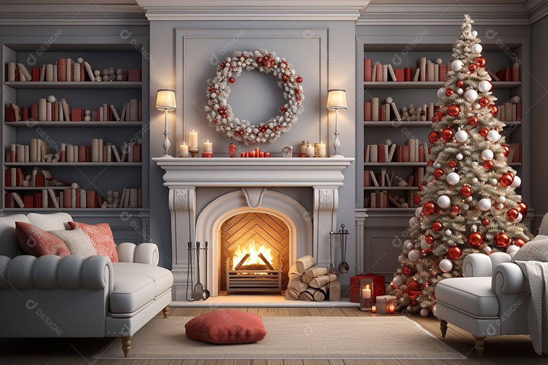 Sala de estar estilo 3D da pixar com estilo moderno e iluminação