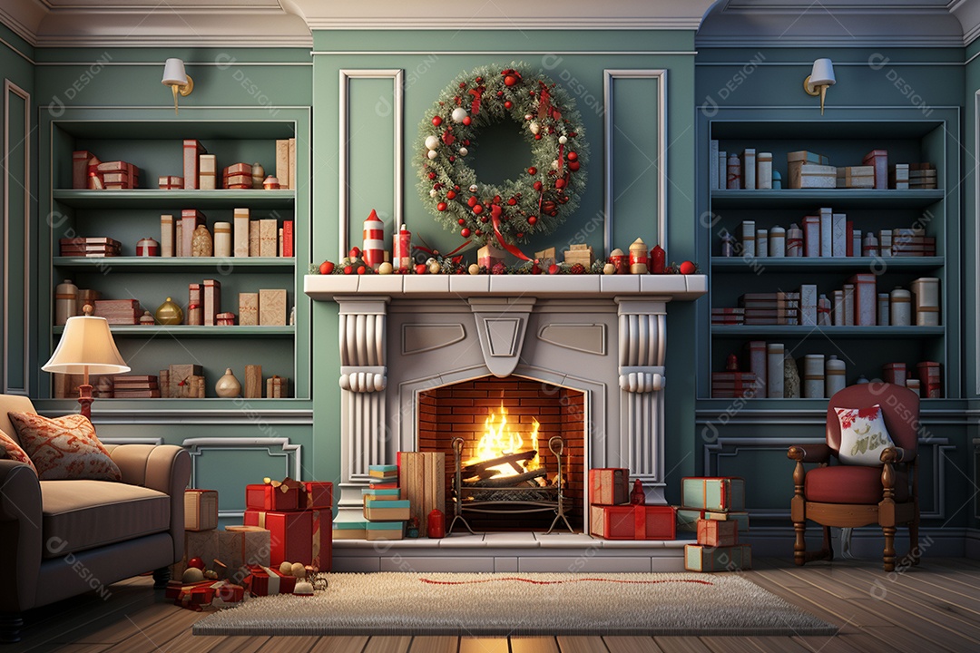 Sala de estar estilo 3D da pixar com estilo moderno e iluminação