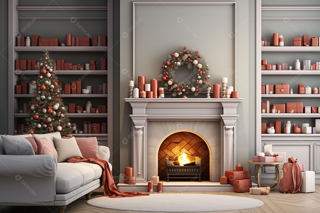 Sala de estar estilo 3D da pixar com estilo moderno e iluminação