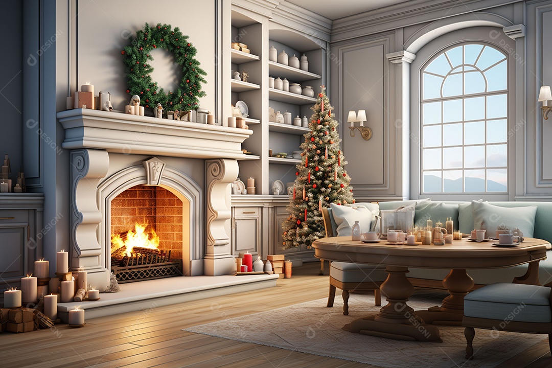 Sala de estar estilo 3D da pixar com estilo moderno e iluminação