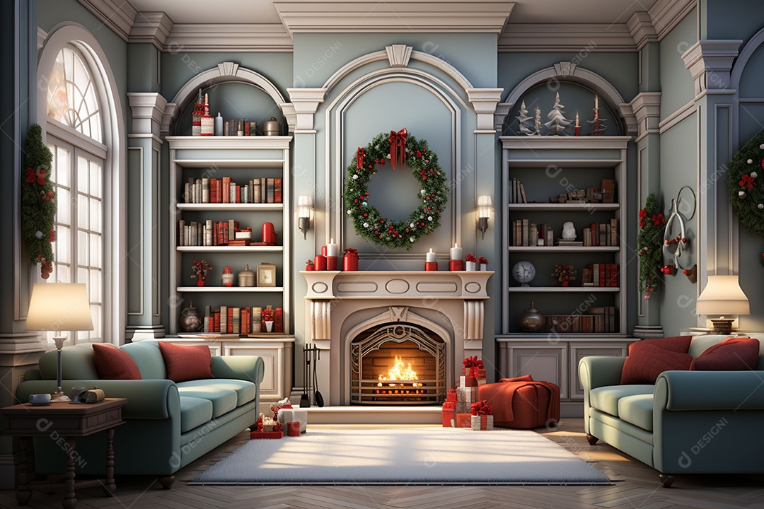 Sala de estar estilo 3D da pixar com estilo moderno e iluminação