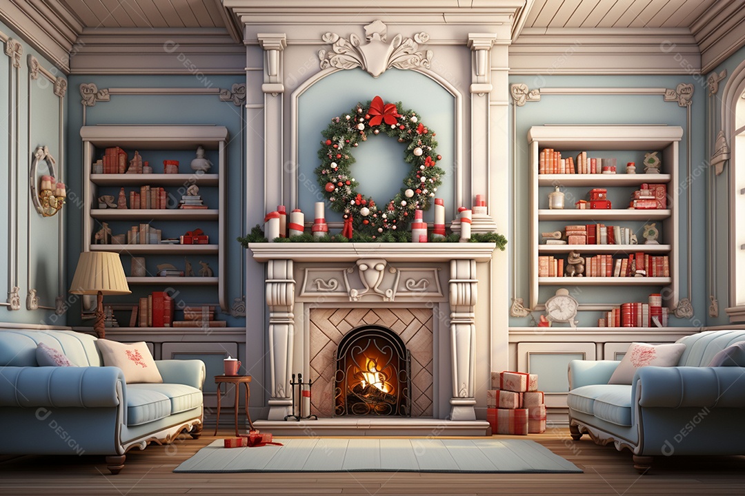 Sala de estar estilo 3D da pixar com estilo moderno e iluminação