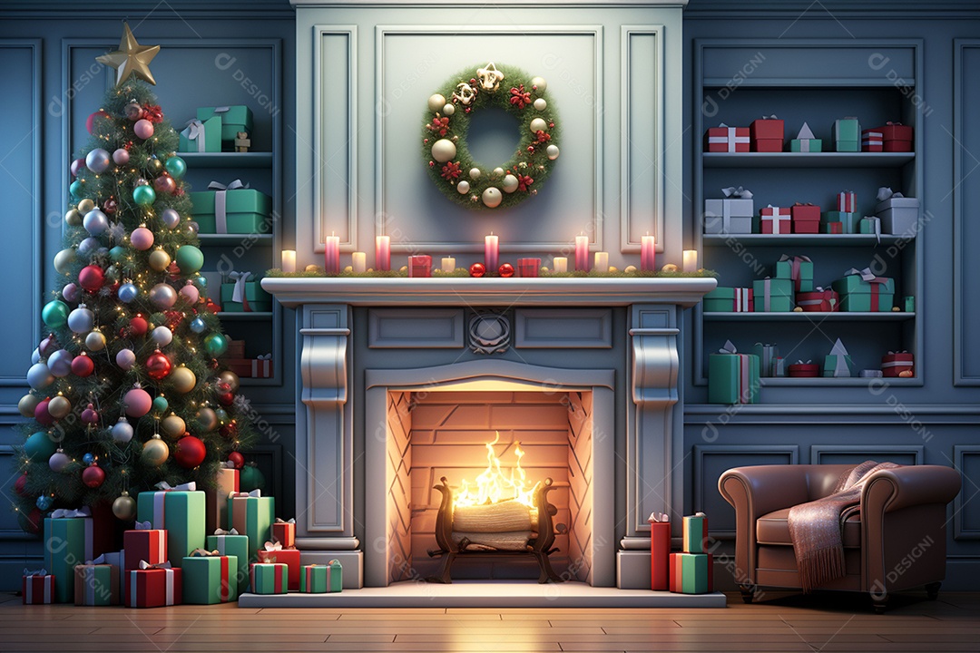 Sala de estar estilo 3D da pixar com estilo moderno e iluminação