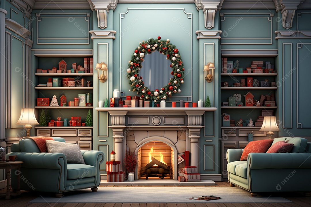 Sala de estar estilo 3D da pixar com estilo moderno e iluminação