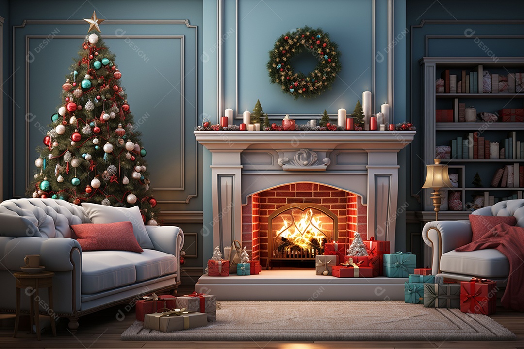 Sala de estar estilo 3D da pixar com estilo moderno e iluminação