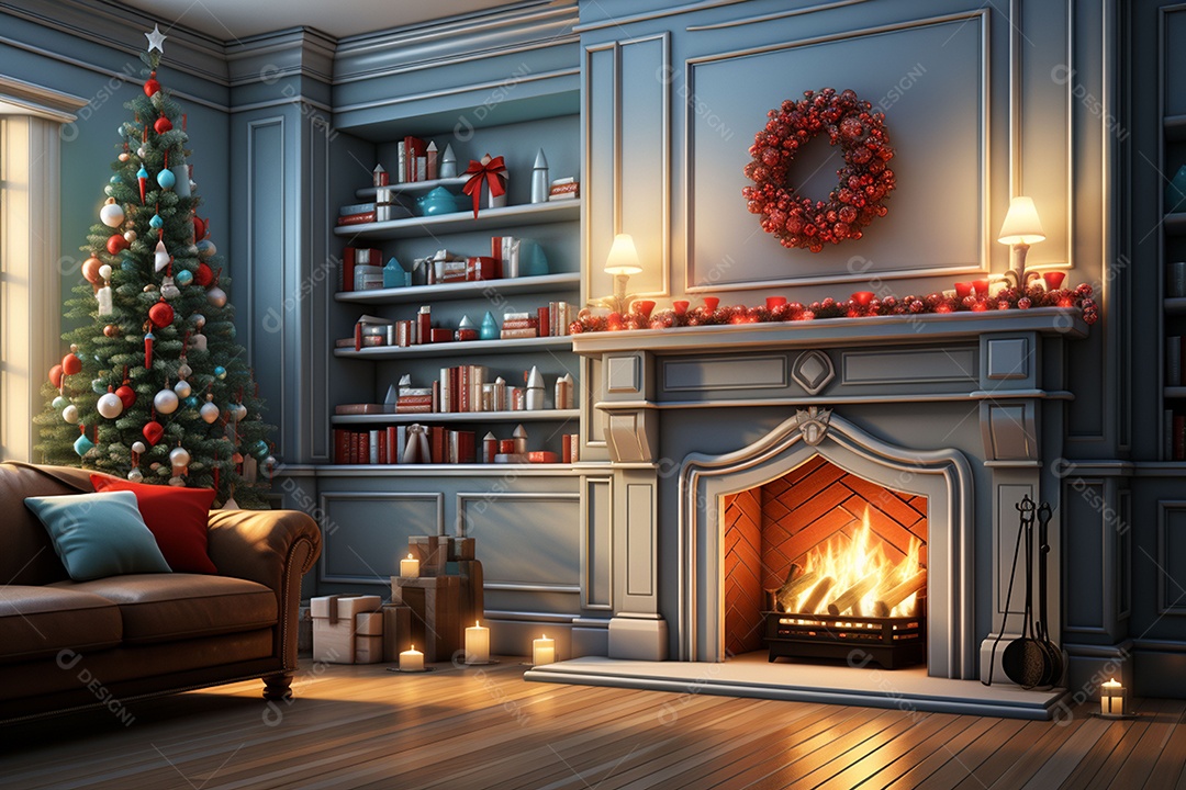 Sala de estar estilo 3D da pixar com estilo moderno e iluminação