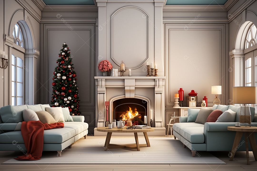 Sala de estar estilo 3D da pixar com estilo moderno e iluminação