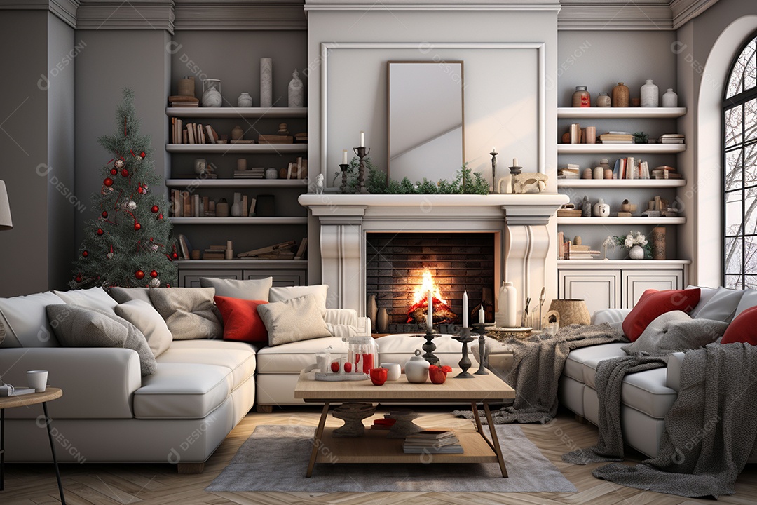 Sala de estar estilo 3D da pixar com estilo moderno e iluminação