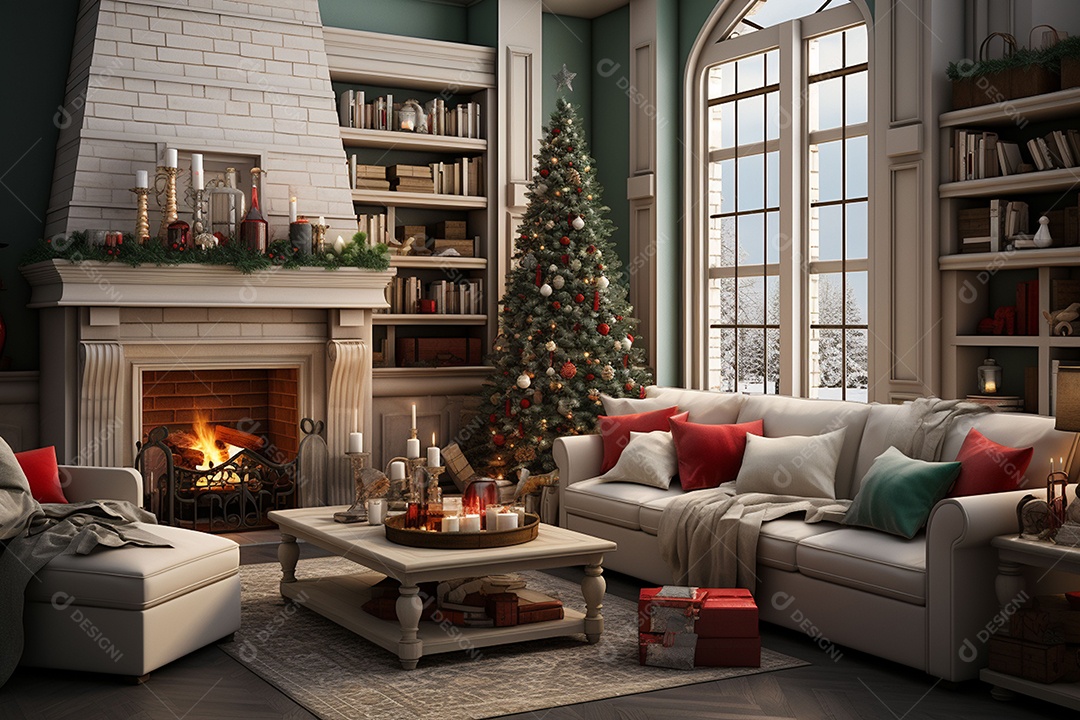 Sala de estar estilo 3D da pixar com estilo moderno e iluminação