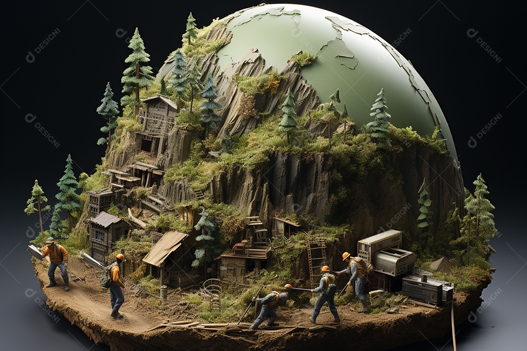 Pobre homem em turbulência rolando a terra feita de dinheiro