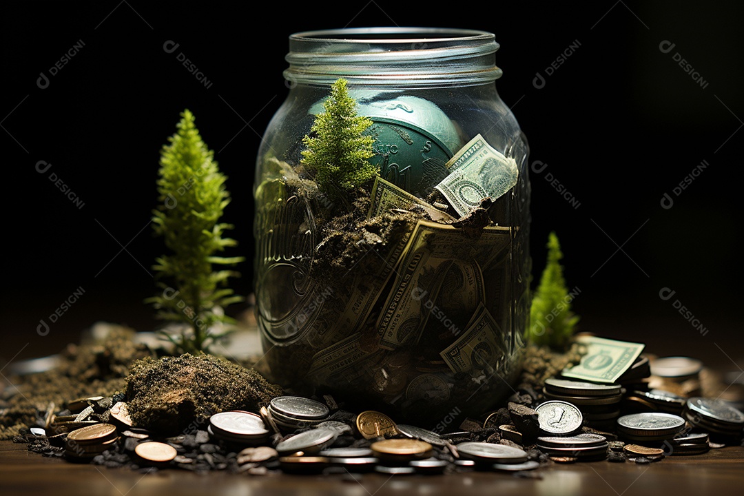 Pobre homem em turbulência rolando a terra feita de dinheiro