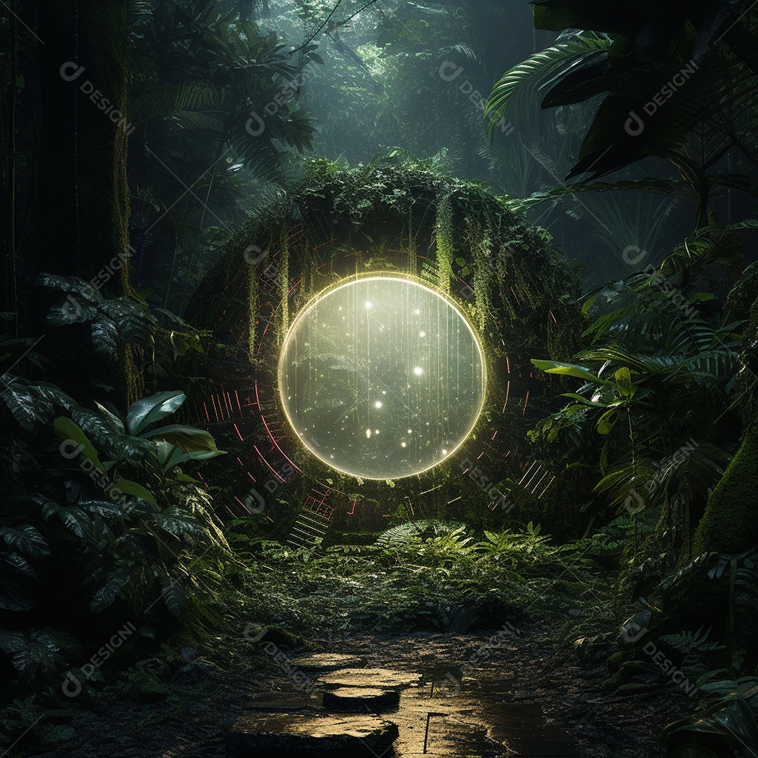 Portal para outra dimensão em uma chuva tropical