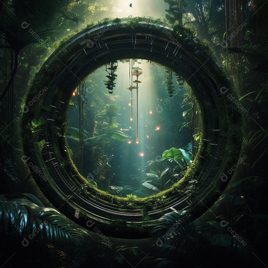 Portal para outra dimensão em uma chuva tropical