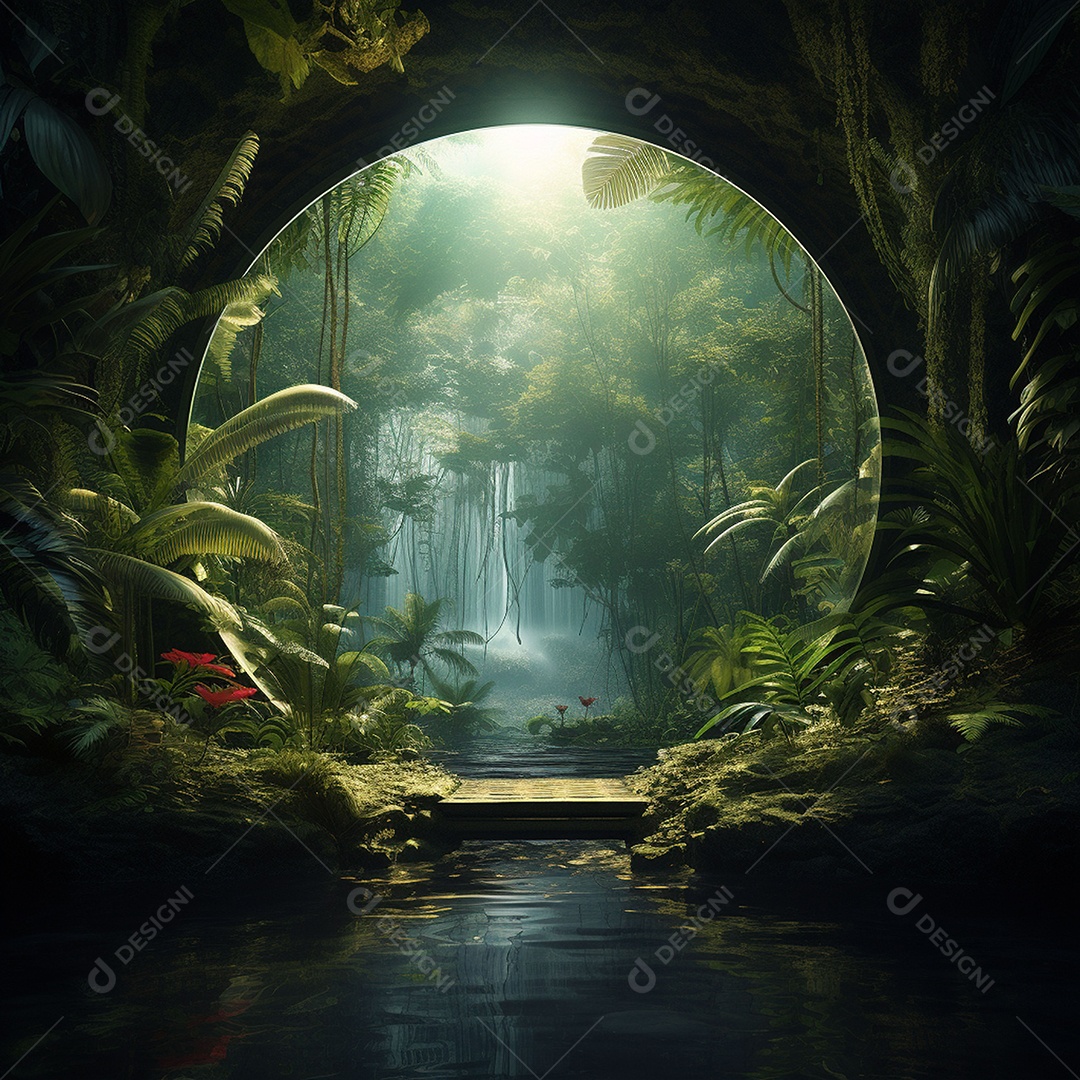 Portal para outra dimensão em uma chuva tropical