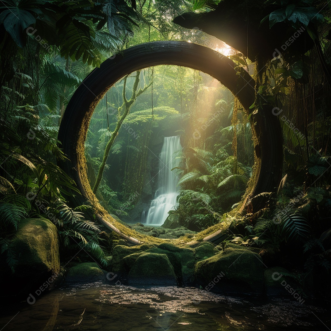 Portal para outra dimensão em uma chuva tropical