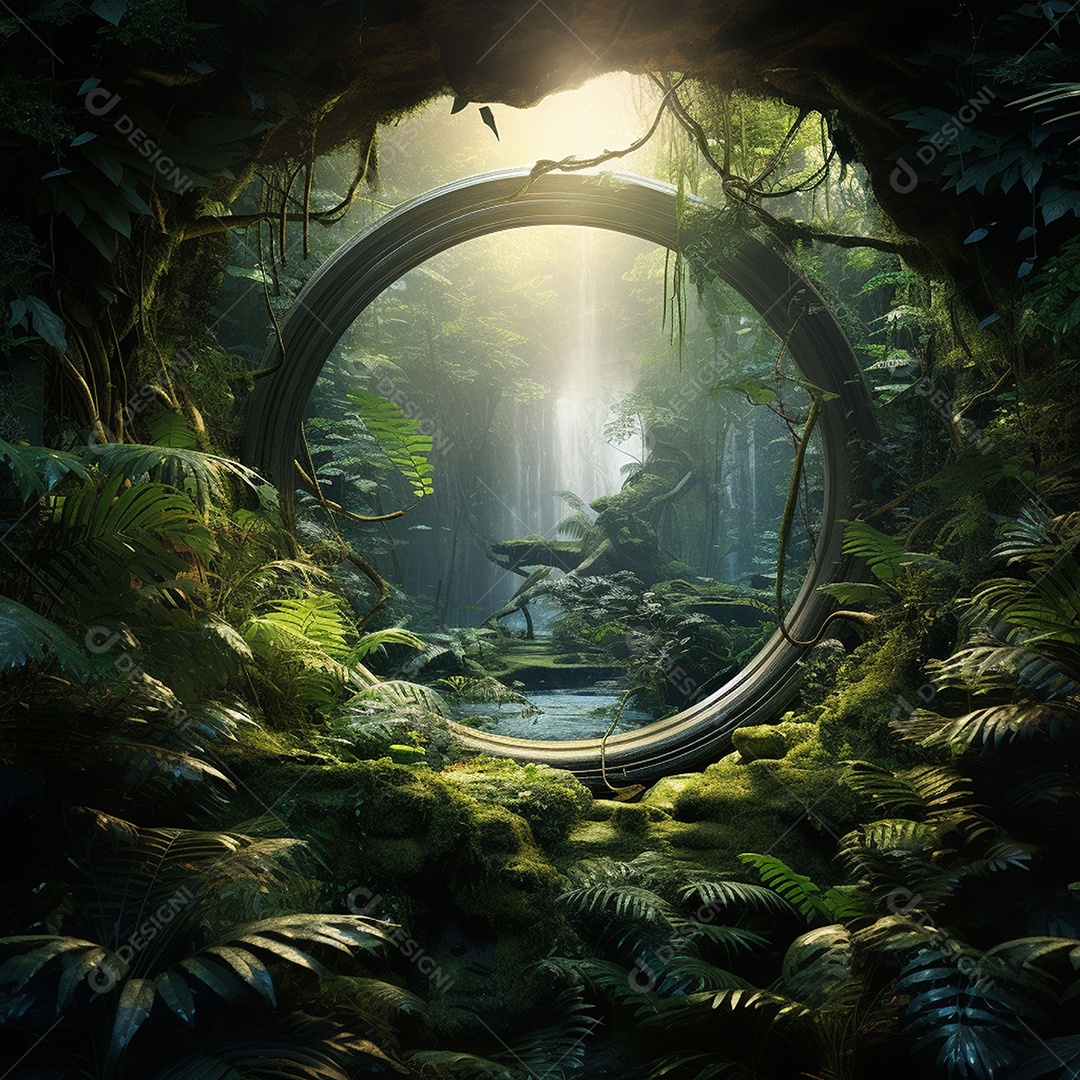 Portal para outra dimensão em uma chuva tropical