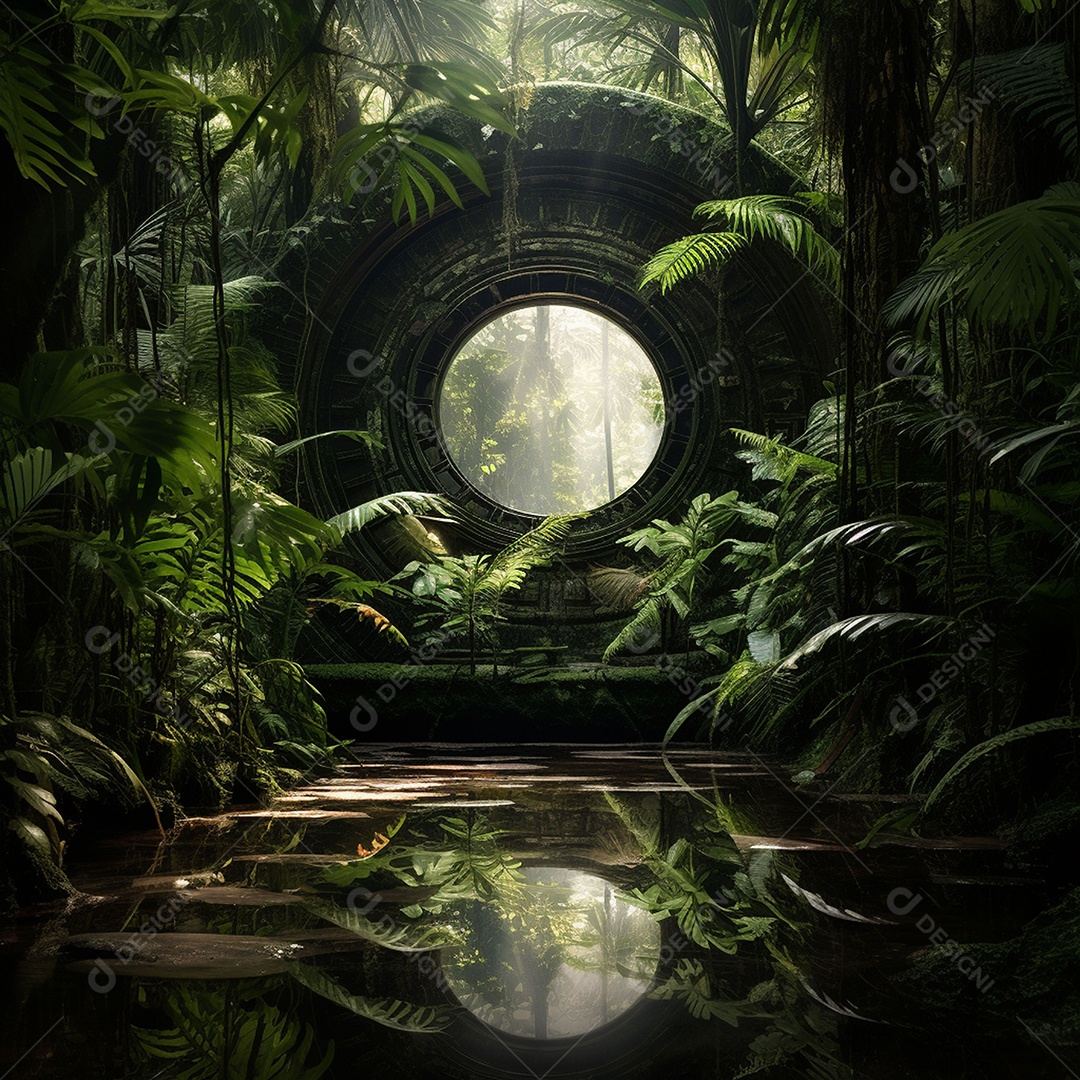 Portal para outra dimensão em uma chuva tropical